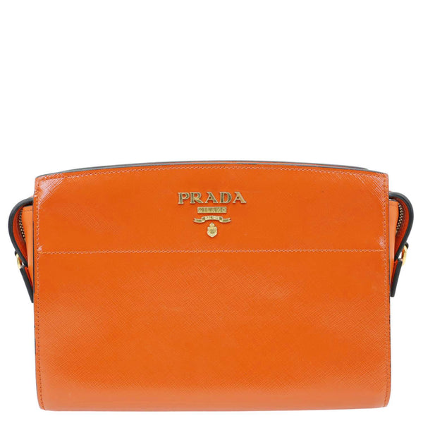 PRADA Esplanade Saffiano Vernice Leather Crossbody Bag Orange