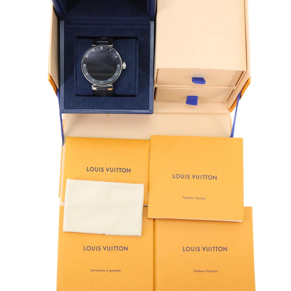 LOUIS VUITTON Tambour Horizon V2 Monogram Eclipse Polished Smartwatch Silver 42mm Full Box Set
