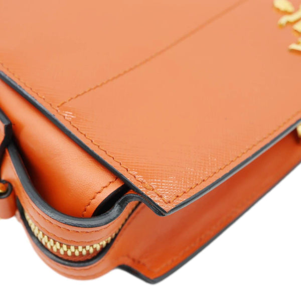 PRADA Esplanade Saffiano Vernice Leather Crossbody Bag Orange