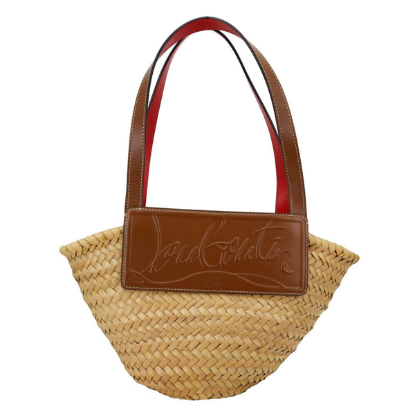 CHRISTIAN LOUBOUTIN Loubishore Woven Straw Basket Bag Brown