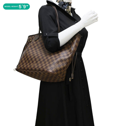 LOUIS VUITTON Neverfull MM Damier Ebene Tote Bag Brown