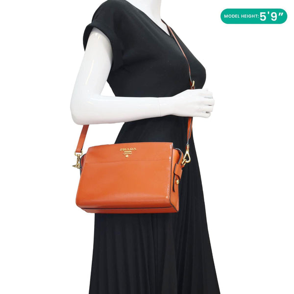 PRADA Esplanade Saffiano Vernice Leather Crossbody Bag Orange