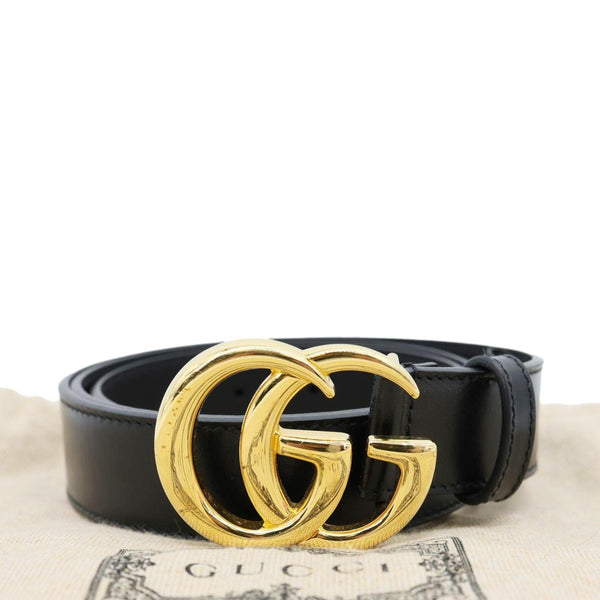 GUCCI GG Buckle Marmont Thin Leather Belt Size 90.36 Black 414516