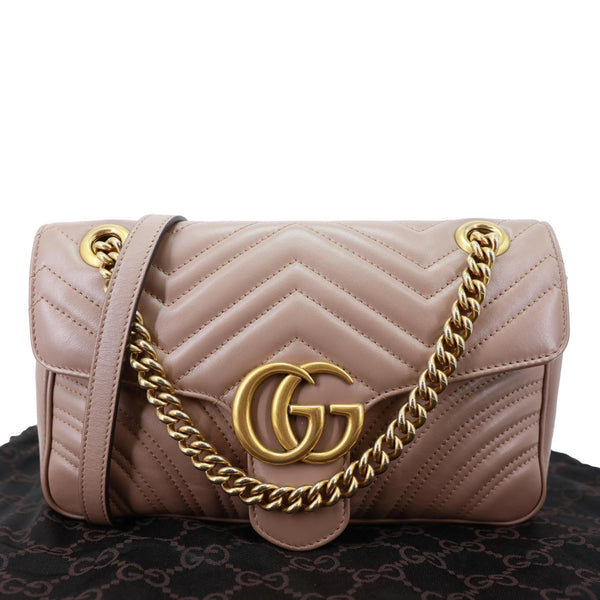 GUCCI GG Marmont Small Matelasse Leather Crossbody Bag Dusty Pink 443497