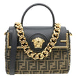 VERSACE X FENDI Fendace Medium La Medusa Zucca Canvas Calfskin Top Handle Shoulder Bag Black