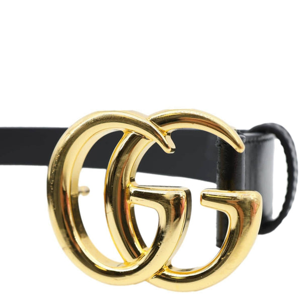 GUCCI GG Buckle Marmont Thin Leather Belt Size 90.36 Black 414516