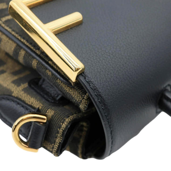 VERSACE X FENDI Fendace Medium La Medusa Zucca Canvas Calfskin Top Handle Shoulder Bag Black