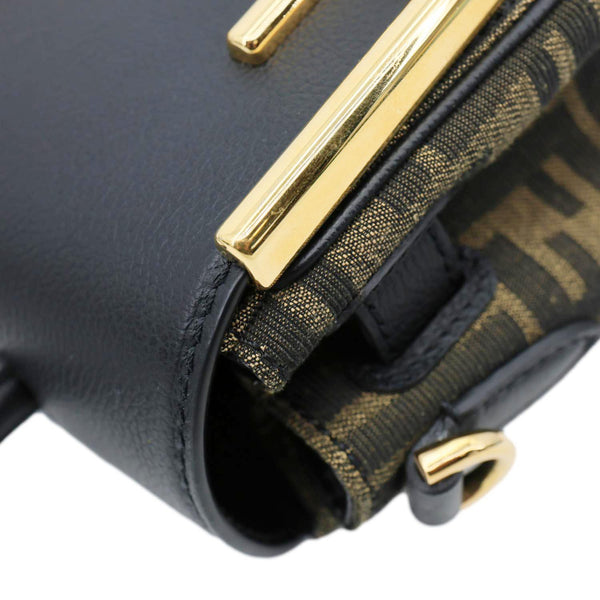VERSACE X FENDI Fendace Medium La Medusa Zucca Canvas Calfskin Top Handle Shoulder Bag Black