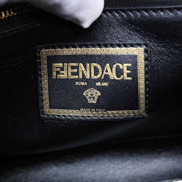 VERSACE X FENDI Fendace Medium La Medusa Zucca Canvas Calfskin Top Handle Shoulder Bag Black