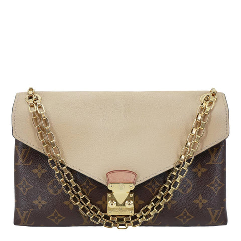 LOUIS VUITTON Pallas Monogram Canvas Chain Crossbody Bag Brown