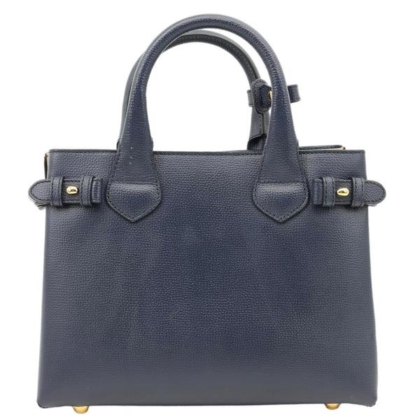 BURBERRY Banner Small House Check Leather Tote Bag Navy Blue