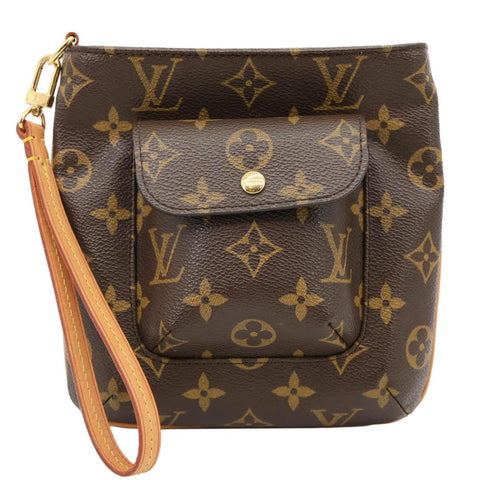 LOUIS VUITTON Partition Monogram Canvas Wristlet Clutch Bag Brown
