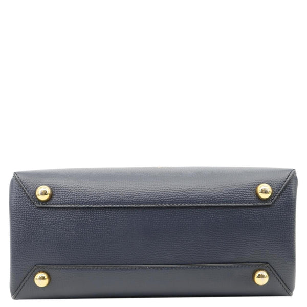 BURBERRY Banner Small House Check Leather Tote Bag Navy Blue