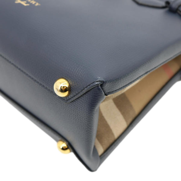 BURBERRY Banner Small House Check Leather Tote Bag Navy Blue