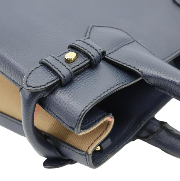 BURBERRY Banner Small House Check Leather Tote Bag Navy Blue