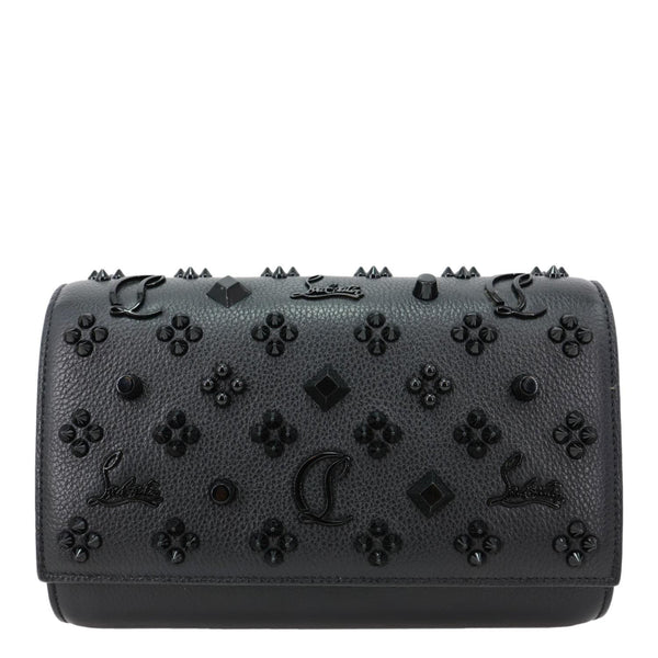CHRISTIAN LOUBOUTIN Paloma Spikes Calfskin Leather Clutch Crossbody Bag Black