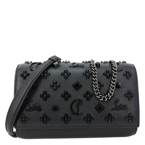 CHRISTIAN LOUBOUTIN Paloma Spikes Calfskin Leather Clutch Crossbody Bag Black
