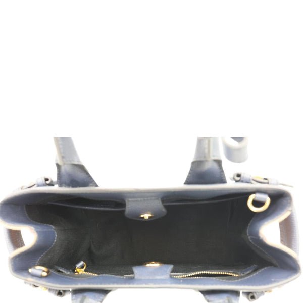 BURBERRY Banner Small House Check Leather Tote Bag Navy Blue