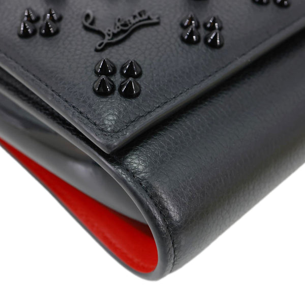 CHRISTIAN LOUBOUTIN Paloma Spikes Calfskin Leather Clutch Crossbody Bag Black