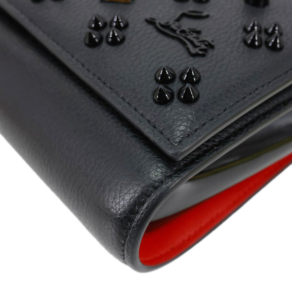 CHRISTIAN LOUBOUTIN Paloma Spikes Calfskin Leather Clutch Crossbody Bag Black