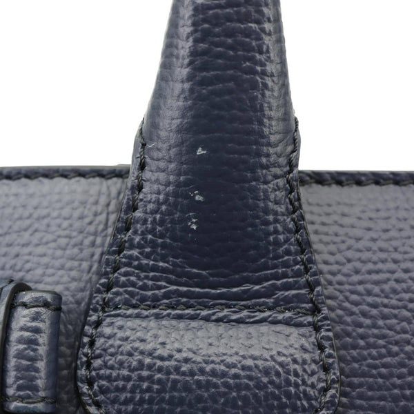 BURBERRY Banner Small House Check Leather Tote Bag Navy Blue