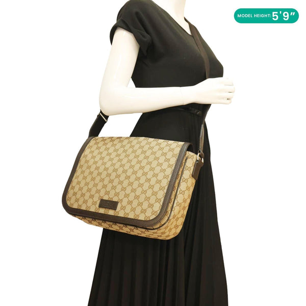 GUCCI GG  Flap Large Monogram Canvas Messenger Bag Beige 449171