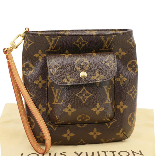 LOUIS VUITTON Partition Monogram Canvas Wristlet Clutch Bag Brown