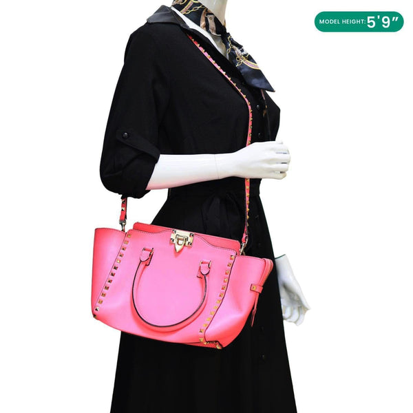 VALENTINO Garavani Rockstud Leather Tote Bag Red