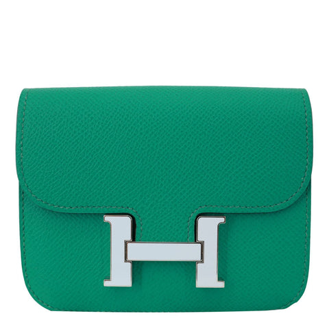 HERMES Constance Slim Grained Calfskin Leather Wallet Vert Vertigo
