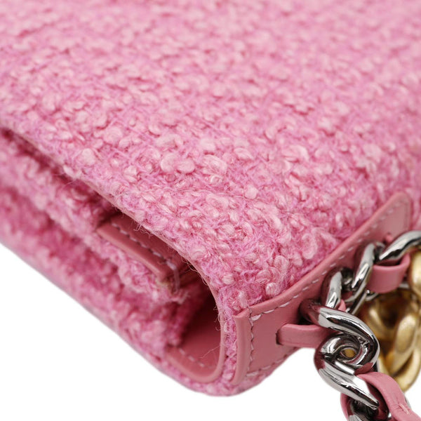 CHANEL 19 Flap Wool Tweed Wallet On Chain Shoulder Bag Pink