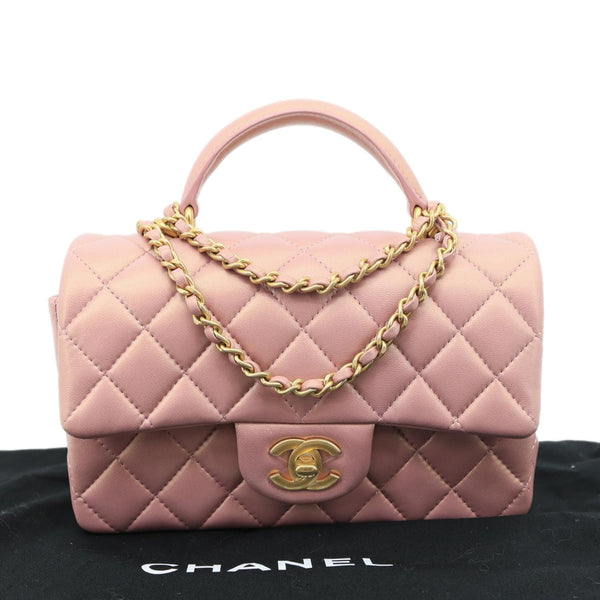 CHANEL Classic Rectangular Flap Mini Quilted Leather Top Handle Crossbody Bag Rose Pink