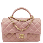 CHANEL Classic Rectangular Flap Mini Quilted Leather Top Handle Crossbody Bag Rose Pink