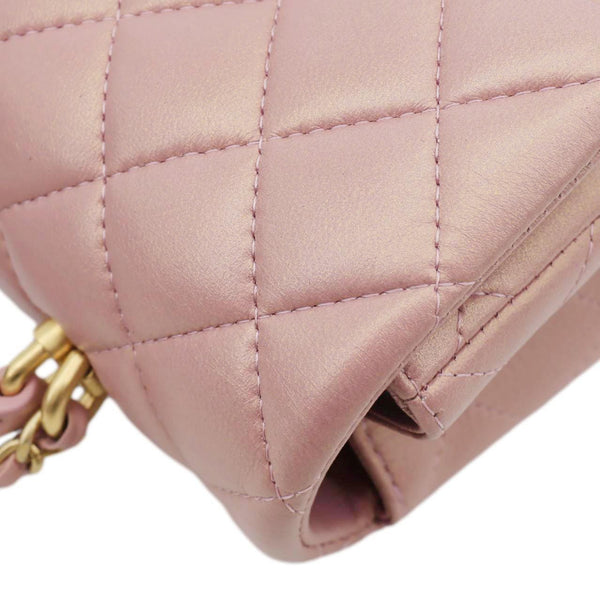 CHANEL Classic Rectangular Flap Mini Quilted Leather Top Handle Crossbody Bag Rose Pink