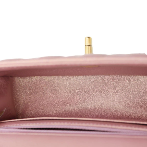 CHANEL Classic Rectangular Flap Mini Quilted Leather Top Handle Crossbody Bag Rose Pink