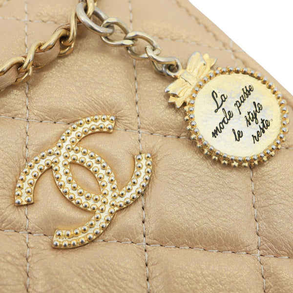 CHANEL CC Quilted Leather Crossbody Phone Holder Gold