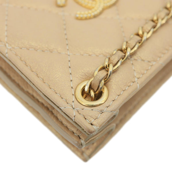 CHANEL CC Quilted Leather Crossbody Phone Holder Gold