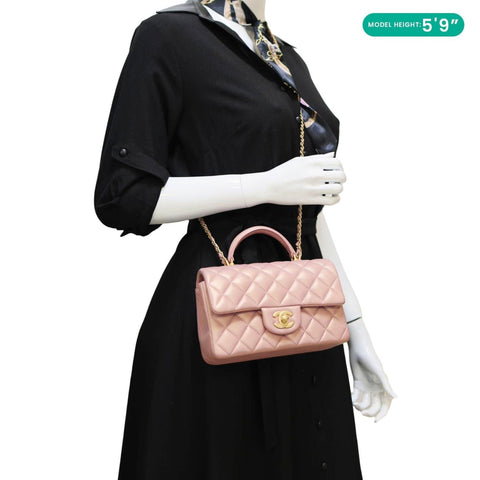 CHANEL Classic Rectangular Flap Mini Quilted Leather Top Handle Crossbody Bag Rose Pink