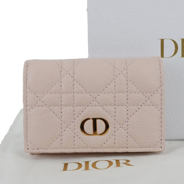 CHRISTIAN DIOR Caro Glycine Supple Cannage Calfskin Leather Wallet Pink