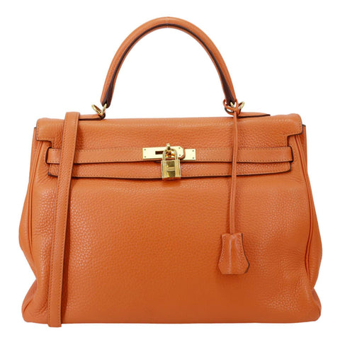 HERMES Kelly 32 Togo Leather Tote Shoulder Bag Orange