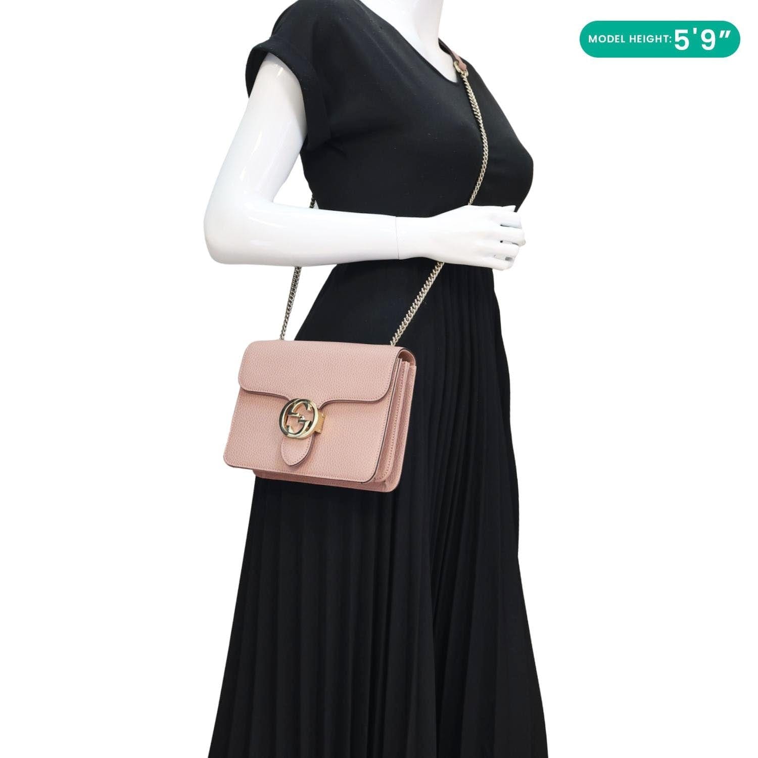 GUCCI Interlocking GG Dollar Calfskin Leather Crossbody Bag Pink 51030