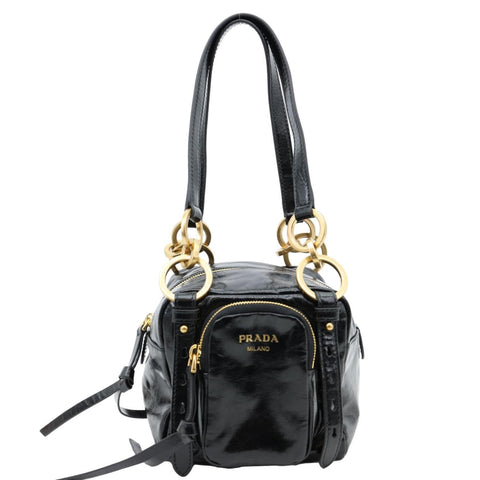 PRADA Dangle Mini Calfskin Leather Top Handle Bag Black