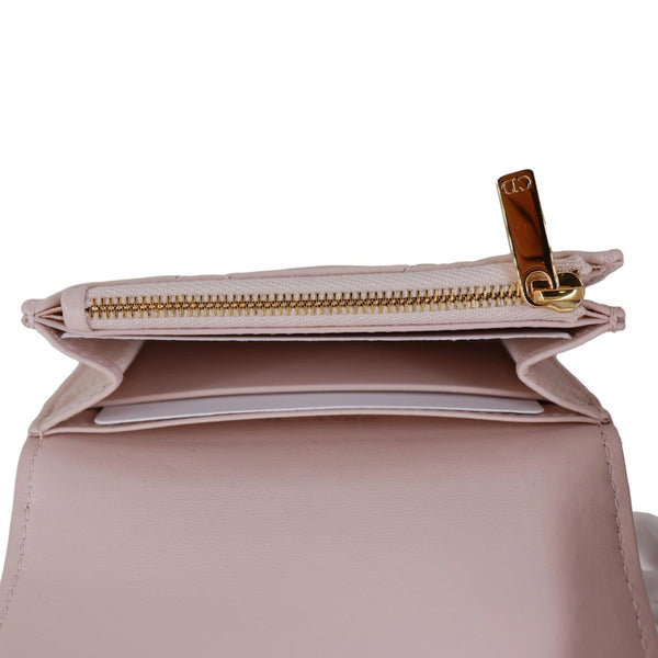 CHRISTIAN DIOR Caro Glycine Supple Cannage Calfskin Leather Wallet Pink
