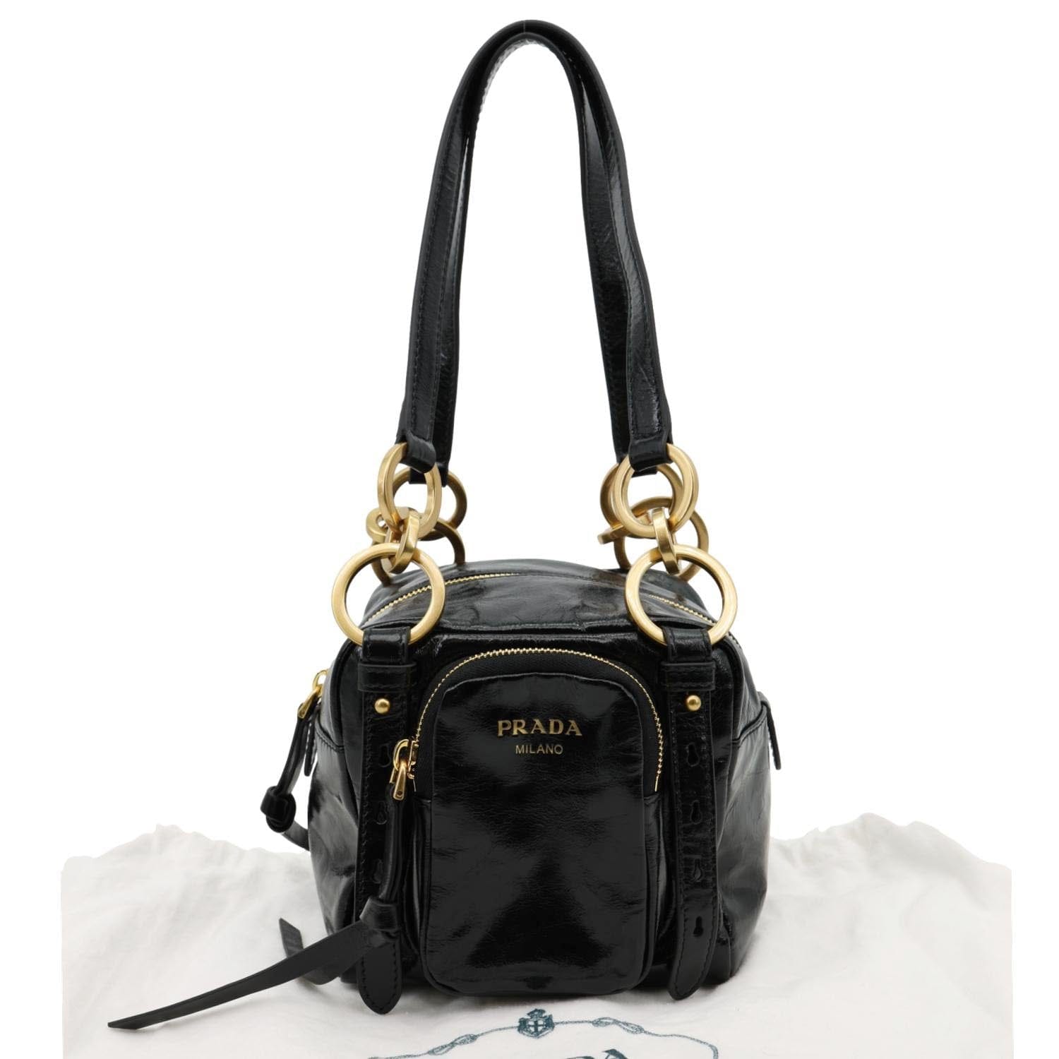 PRADA Dangle Mini Calfskin Leather Top Handle Bag Black