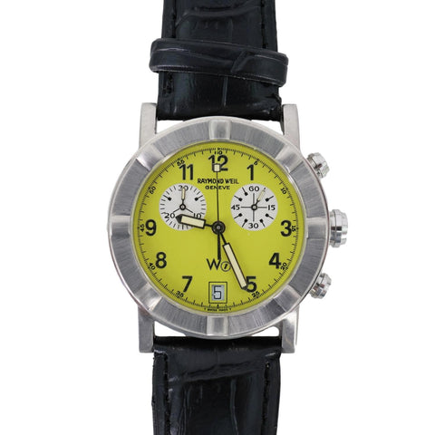 RAYMOND WEIL Vintage W1 6800 Parsifal Chronograph Yellow Dial Watch 35mm