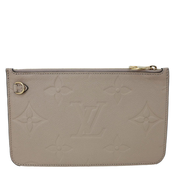 LOUIS VUITTON Neverfull Pochette Giant Monogram Empreinte Leather Wristlet Beige