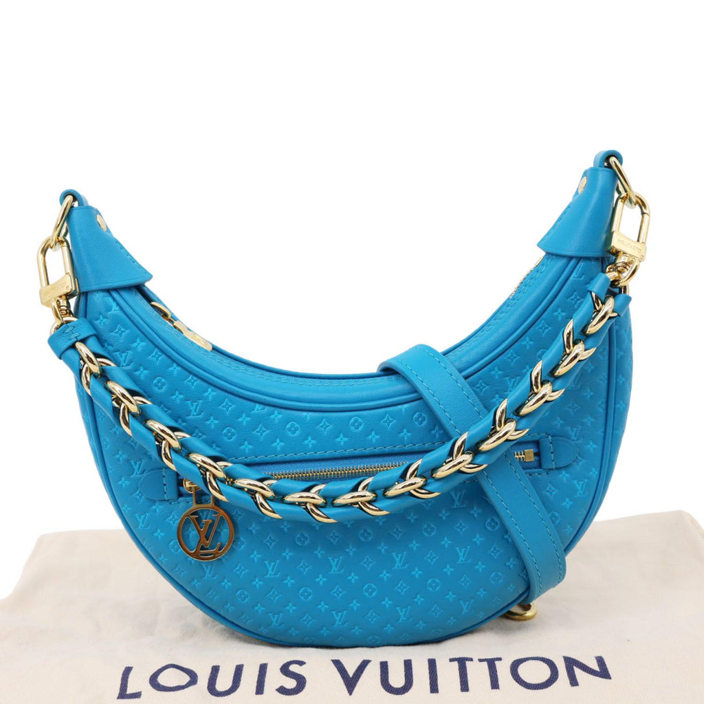 LOUIS VUITTON Loop Nanogram Embossed Leather Shoulder Bag Turquoise Bl