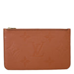 LOUIS VUITTON Neverfull Pochette Giant Monogram Empreinte Leather Wristlet Brown