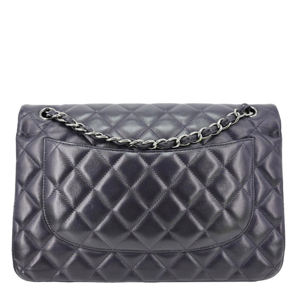 CHANEL Jumbo Classic Double Flap Quilted Lambskin Leather Shoulder Bag Navy Blue