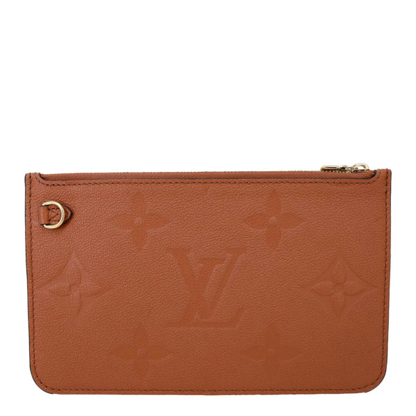 LOUIS VUITTON Neverfull Pochette Giant Monogram Empreinte Leather Wristlet Brown