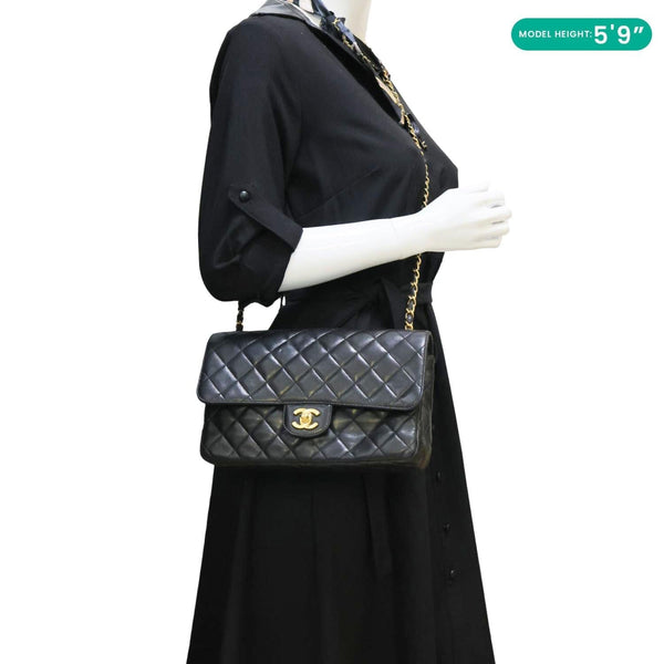 CHANEL Vintage Single Flap Quilted Leather Crossbody Bag Black